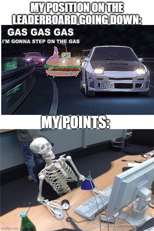 is this true or not? | MY POSITION ON THE LEADERBOARD GOING DOWN:; MY POINTS: | image tagged in blank white template | made w/ Imgflip meme maker