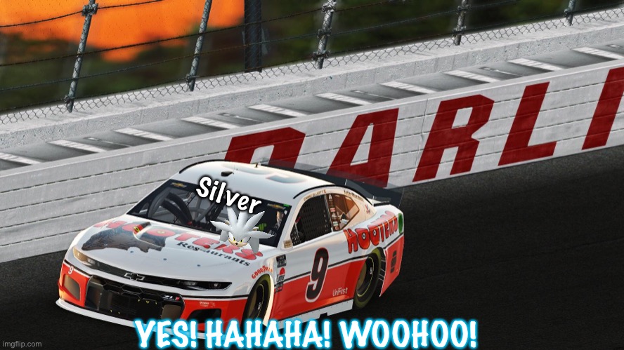 Silver wins again! Full Classification in the comments! | Silver; YES! HAHAHA! WOOHOO! | image tagged in silver the hedgehog,silver,memes,darlington throwbacks,nascar,nmcs | made w/ Imgflip meme maker