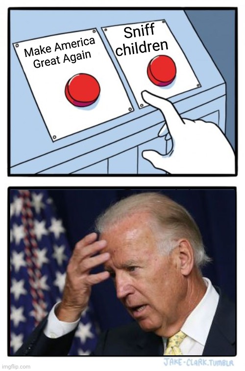 Biden's choices | Sniff children; Make America Great Again | image tagged in memes,two buttons | made w/ Imgflip meme maker