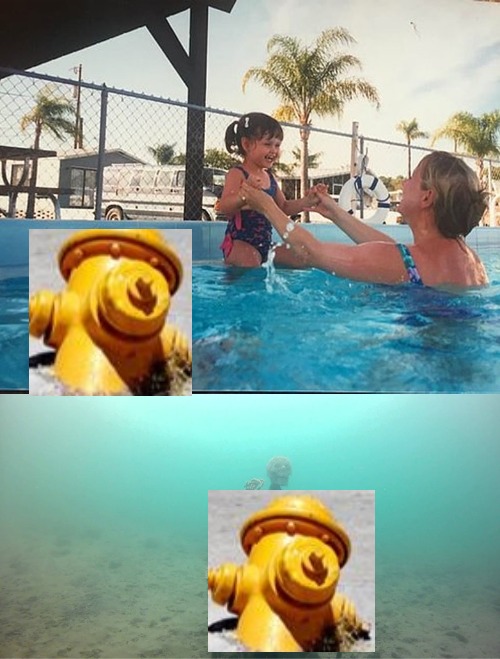 Fire hydrant drowning | image tagged in mother ignoring kid drowning in a pool,you can only save one from fire | made w/ Imgflip meme maker