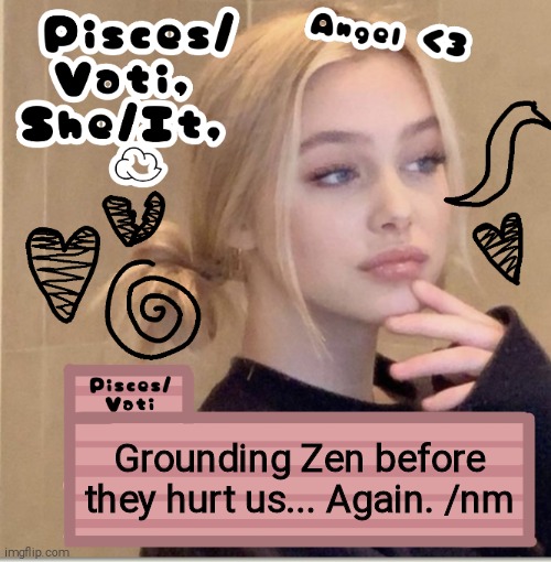 Grounding Zen before they hurt us... Again. /nm | image tagged in pisces/vati | made w/ Imgflip meme maker