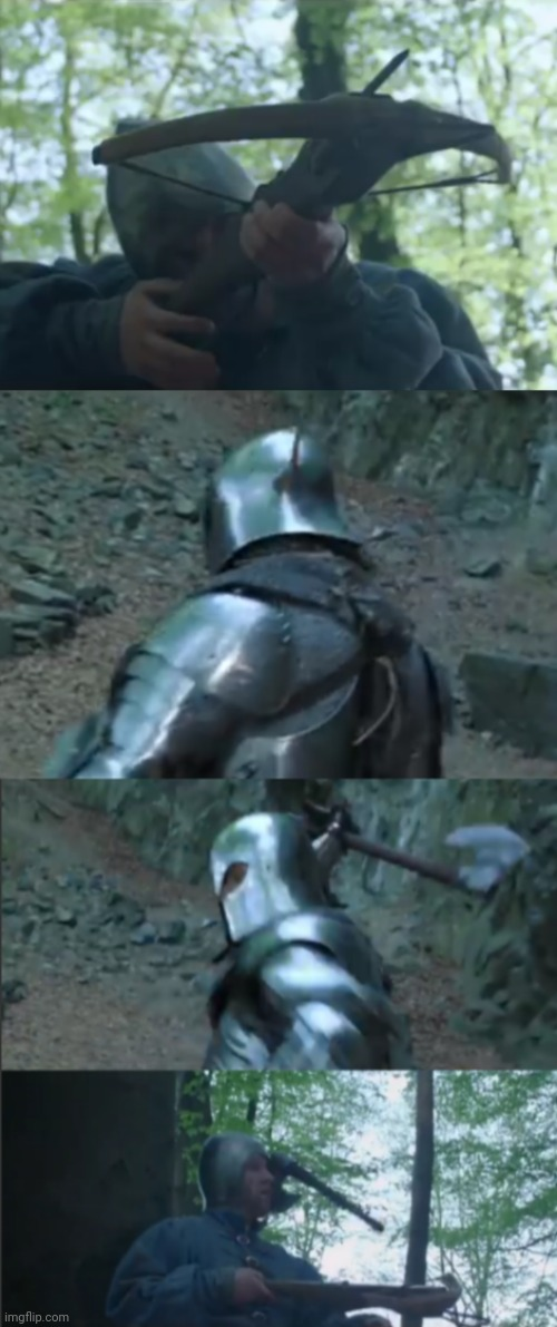 Bolt to the shoulder, axe to the head Blank Meme Template