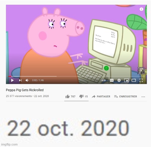 LMAO HOW DID THIS GET UPLOADED ON MY BIRTHDAY? | image tagged in rickroll,peppa pig,birthday,youtube | made w/ Imgflip meme maker