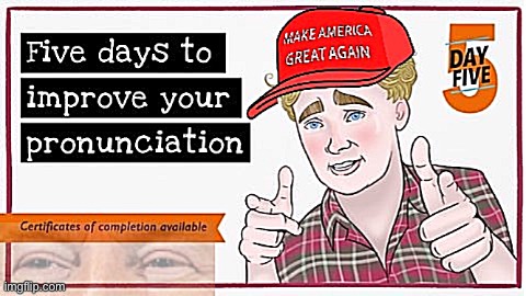 5 days to improve your pronunciation. Of how to say “President Trump” again, libtrads. | image tagged in trump 5 days,president trump,pronounce it,libtrads,mike lindell,trump university | made w/ Imgflip meme maker