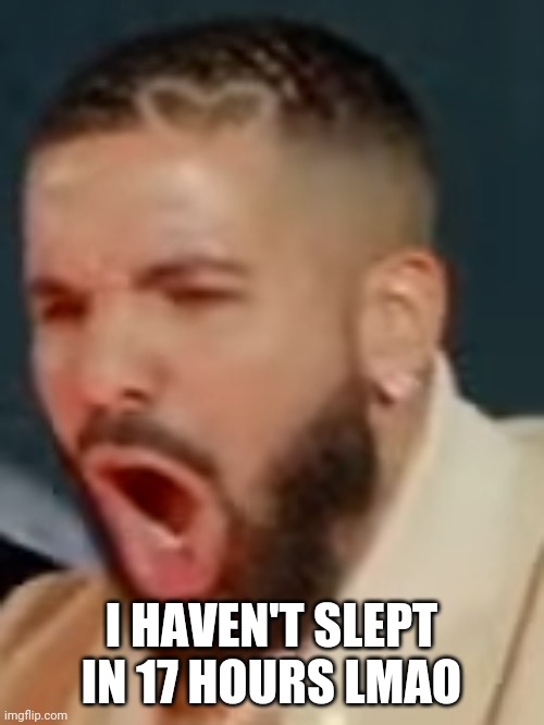 Drake pog | I HAVEN'T SLEPT IN 17 HOURS LMAO | image tagged in drake pog | made w/ Imgflip meme maker