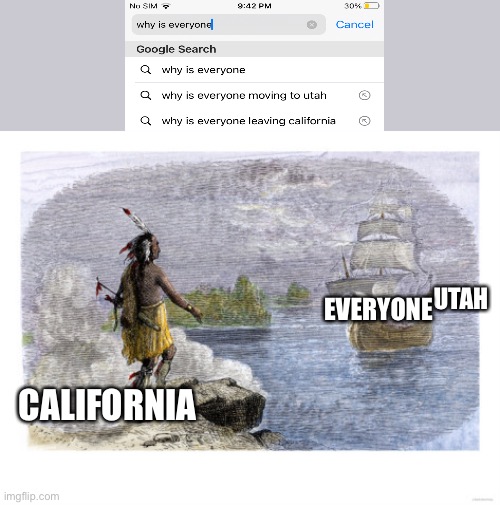 Idk | UTAH; EVERYONE; CALIFORNIA | image tagged in chain migration | made w/ Imgflip meme maker