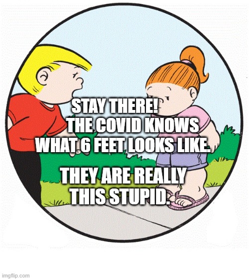 Family Circus | STAY THERE!            THE COVID KNOWS WHAT 6 FEET LOOKS LIKE. THEY ARE REALLY THIS STUPID. | image tagged in family circus | made w/ Imgflip meme maker