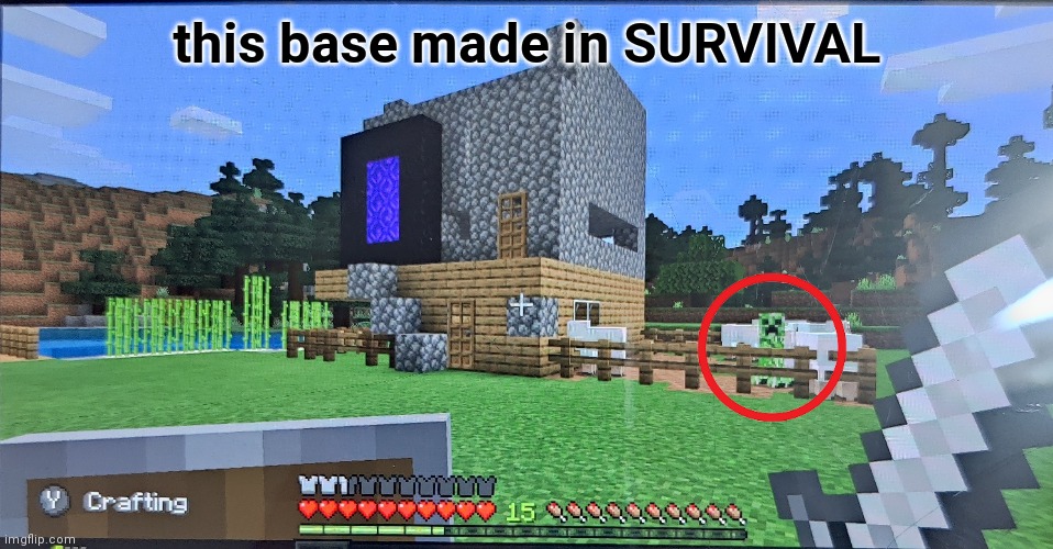 Damn creeper spawned in my sheep pen | this base made in SURVIVAL | made w/ Imgflip meme maker