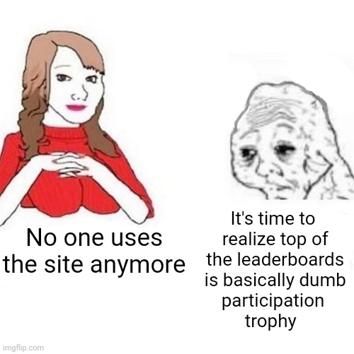 Worst Fear FIVE Years From Now | It's time to
 realize top of
 the leaderboards
 is basically dumb
 participation 
trophy; No one uses the site anymore | image tagged in yes honey | made w/ Imgflip meme maker