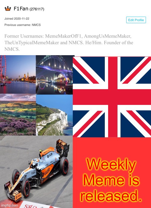 https://imgflip.com/i/5iz1n4 | Weekly Meme is released. | image tagged in f1fan announcement template | made w/ Imgflip meme maker