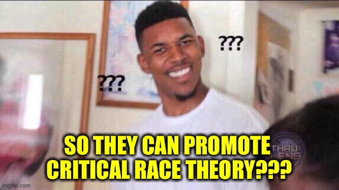 Black guy confused | SO THEY CAN PROMOTE 
CRITICAL RACE THEORY??? | image tagged in black guy confused | made w/ Imgflip meme maker