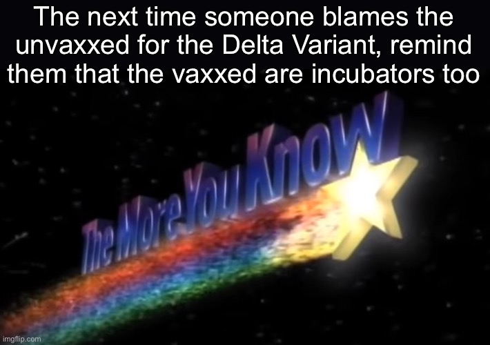 Imbeciles | The next time someone blames the unvaxxed for the Delta Variant, remind them that the vaxxed are incubators too | image tagged in vaccines | made w/ Imgflip meme maker