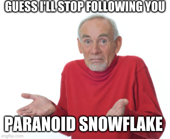 Guess I'll die  | GUESS I'LL STOP FOLLOWING YOU; PARANOID SNOWFLAKE | image tagged in guess i'll die | made w/ Imgflip meme maker