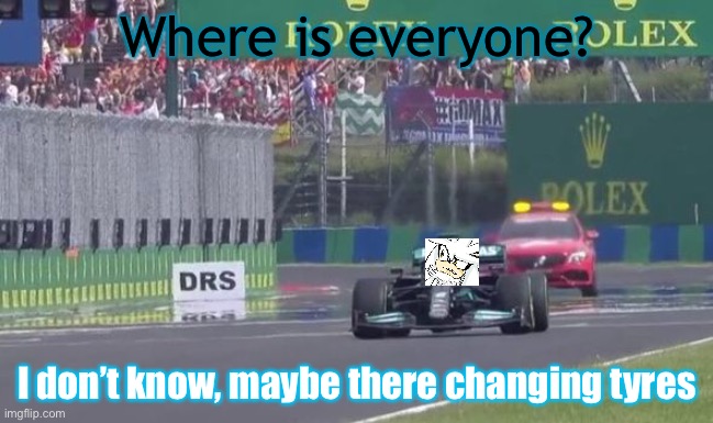 Hungary 2021 left silver confused at the restart | Where is everyone? I don’t know, maybe there changing tyres | made w/ Imgflip meme maker