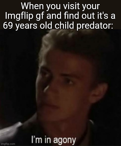 . | When you visit your Imgflip gf and find out it's a 69 years old child predator: | image tagged in i'm in agony | made w/ Imgflip meme maker