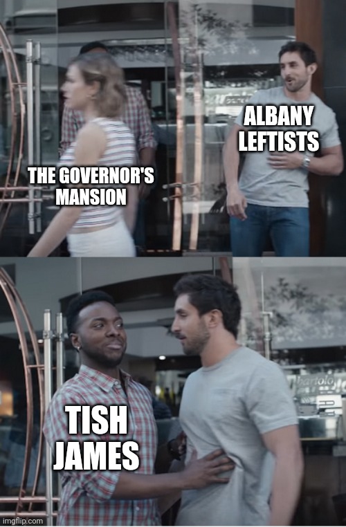 Tish James | ALBANY LEFTISTS; THE GOVERNOR'S MANSION; TISH JAMES | image tagged in stop right there | made w/ Imgflip meme maker