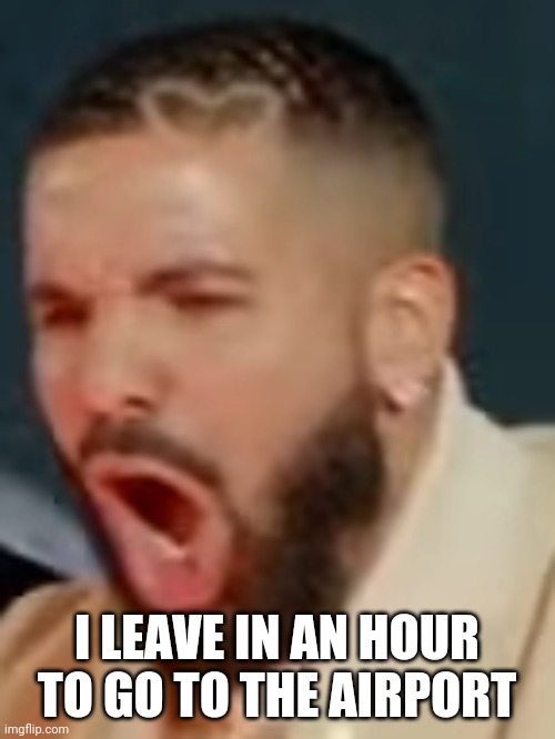 Drake pog | I LEAVE IN AN HOUR TO GO TO THE AIRPORT | image tagged in drake pog | made w/ Imgflip meme maker
