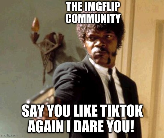 say that again | THE IMGFLIP COMMUNITY; SAY YOU LIKE TIKTOK AGAIN I DARE YOU! | image tagged in memes,say that again i dare you | made w/ Imgflip meme maker