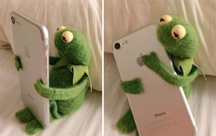 Kermit holding phone Blank Meme Template