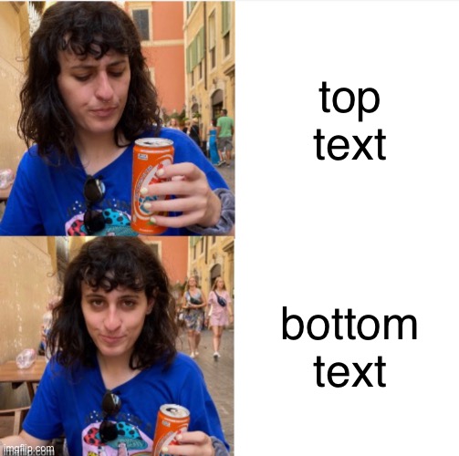 gay girl looks at can | top text; bottom text | image tagged in gay girl,can,looking at a can,reaction,drake meme,drake hotline bling | made w/ Imgflip meme maker