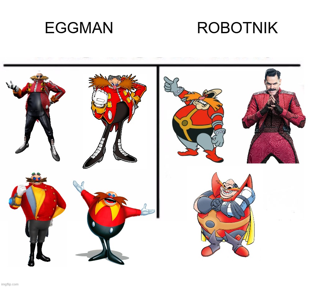 comparison table | EGGMAN; ROBOTNIK | image tagged in comparison table | made w/ Imgflip meme maker