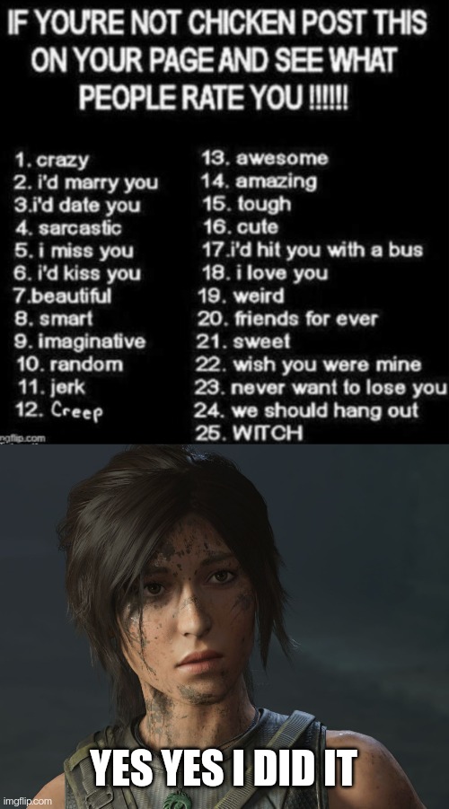 YES YES I DID IT | image tagged in lara croft | made w/ Imgflip meme maker