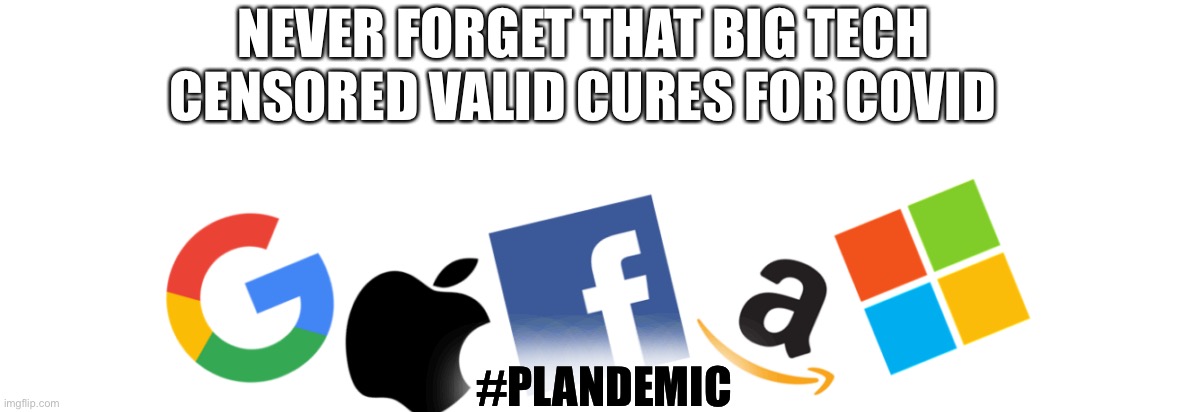 Big Tech | NEVER FORGET THAT BIG TECH CENSORED VALID CURES FOR COVID; #PLANDEMIC | image tagged in big tech | made w/ Imgflip meme maker
