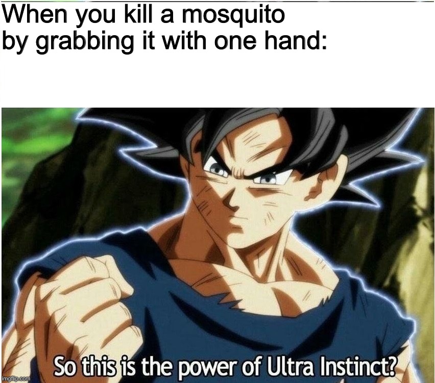 H | When you kill a mosquito by grabbing it with one hand: | image tagged in ultra instinct | made w/ Imgflip meme maker