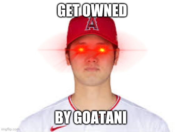 GET OWNED; BY GOATANI | image tagged in baseball | made w/ Imgflip meme maker