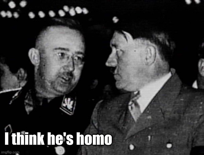 Grammar Nazis Himmler and Hitler | I think he's homo | image tagged in grammar nazis himmler and hitler | made w/ Imgflip meme maker