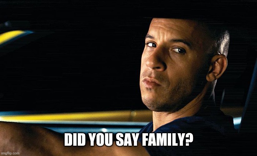 DID YOU SAY FAMILY? | image tagged in vin diesel in a car | made w/ Imgflip meme maker