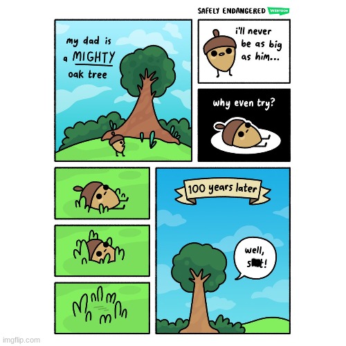 life of an acorn | image tagged in comics/cartoons,acorn,oak tree,why even try | made w/ Imgflip meme maker