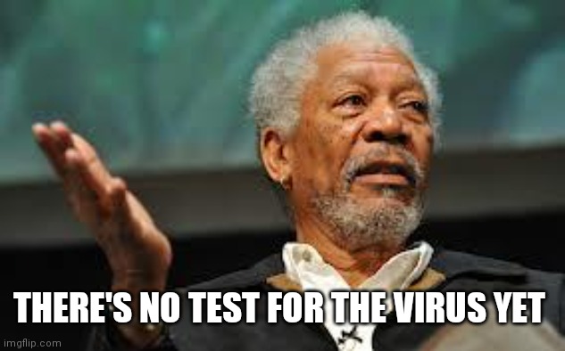 Morgan Freeman Hand out | THERE'S NO TEST FOR THE VIRUS YET | image tagged in morgan freeman hand out | made w/ Imgflip meme maker