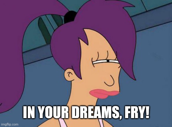 Futurama Leela | IN YOUR DREAMS, FRY! | image tagged in futurama leela | made w/ Imgflip meme maker