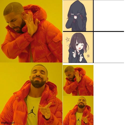 Anime drake bad, OG Drake good | image tagged in memes,drake hotline bling | made w/ Imgflip meme maker