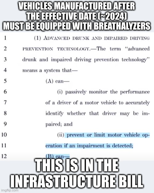 The 1st, the 2nd, now the 4th amendment under attack | VEHICLES MANUFACTURED AFTER THE EFFECTIVE DATE (~2024) MUST BE EQUIPPED WITH BREATHALYZERS; THIS IS IN THE INFRASTRUCTURE BILL | image tagged in bill of rights,police state | made w/ Imgflip meme maker