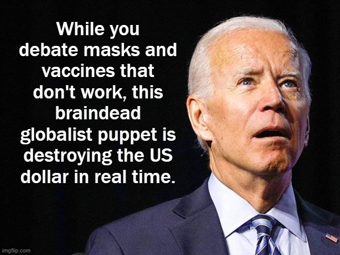 Anyone supporting the NWO Great Reset is committing treason. | While you debate masks and vaccines that don't work, this braindead globalist puppet is destroying the US dollar in real time. | image tagged in nwo,globalists,biden obama,agenda 21,soros,bill gates | made w/ Imgflip meme maker