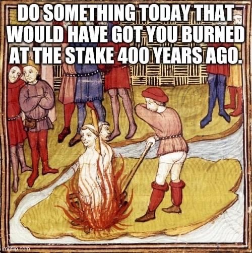 [Literally anything] | image tagged in do something today burned at the stake,repost,burned,at the stake,heresy,blasphemy | made w/ Imgflip meme maker