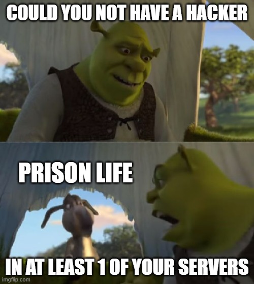 It's impossible and ruins the game |  COULD YOU NOT HAVE A HACKER; PRISON LIFE; IN AT LEAST 1 OF YOUR SERVERS | image tagged in could you not ___ for 5 minutes,roblox | made w/ Imgflip meme maker