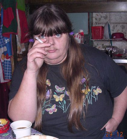 fat smoker woman moustache pony tails Blank Meme Template