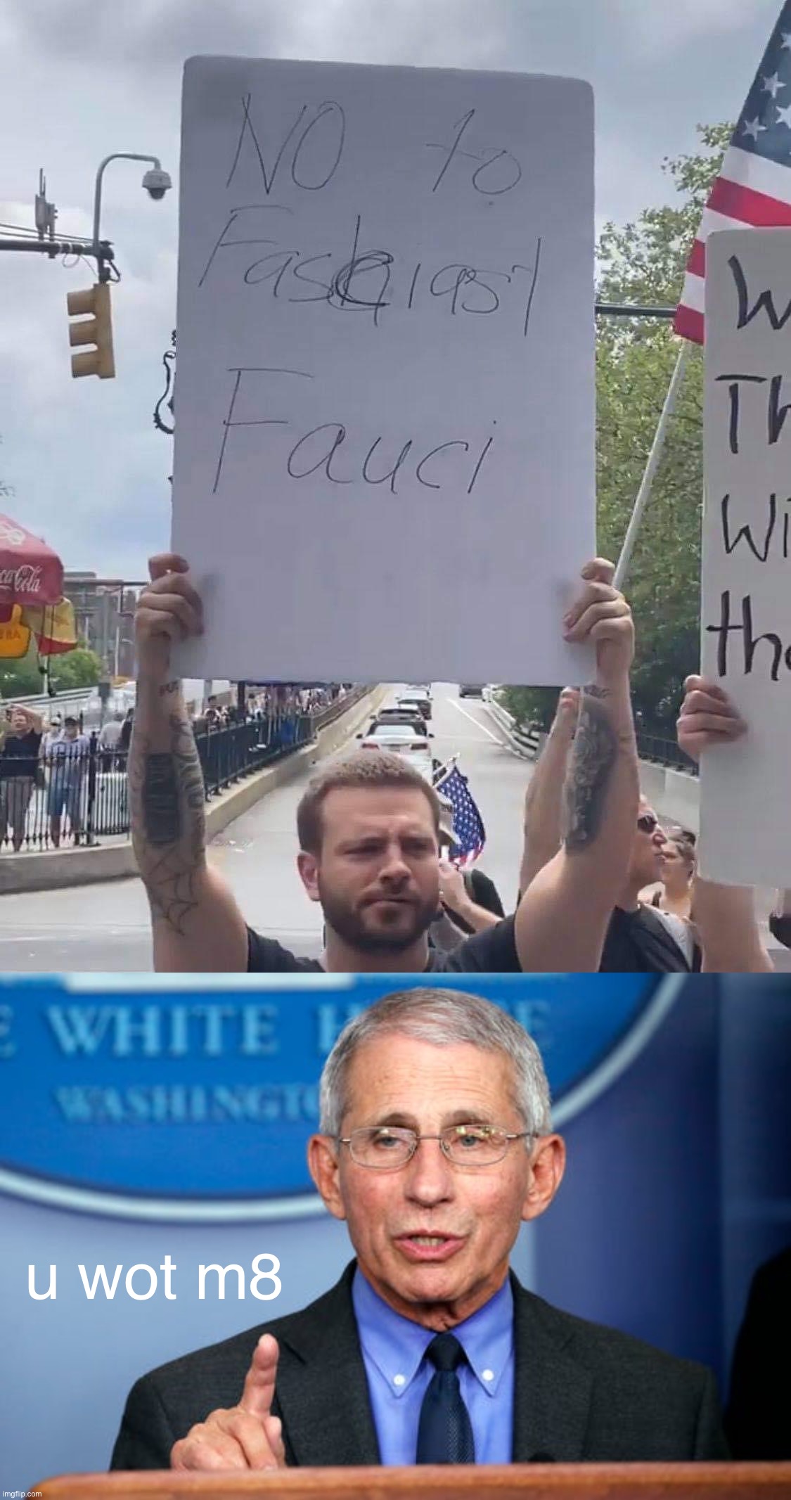 u wot m8 | image tagged in no to fascist fauci,dr fauci | made w/ Imgflip meme maker