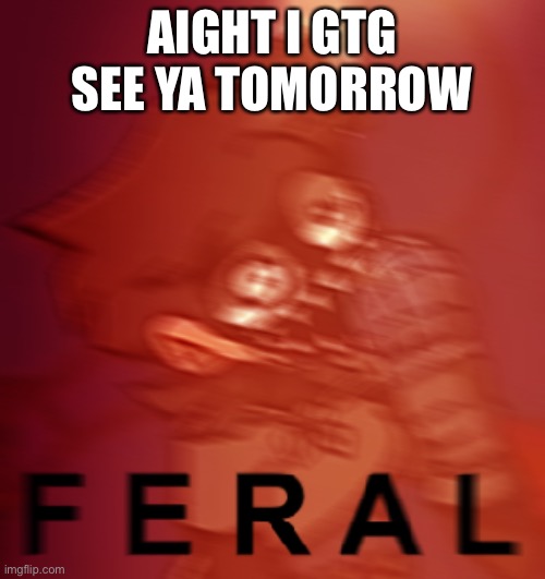 F E R A L | AIGHT I GTG SEE YA TOMORROW | image tagged in f e r a l | made w/ Imgflip meme maker