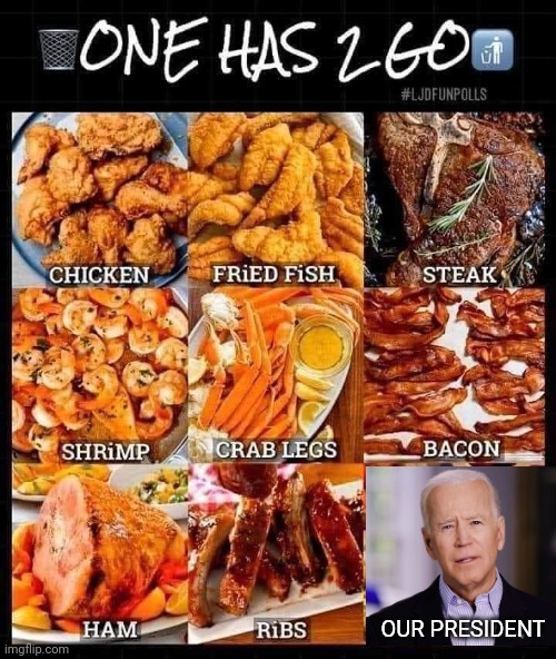 The Easy Choice | OUR PRESIDENT | image tagged in fried foods,meat,joe biden,choose,there can be only one | made w/ Imgflip meme maker