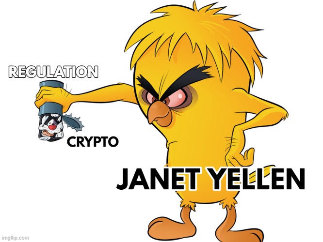 No Tellin' Yellen Be Like Monster Tweety | image tagged in crypto,cryptocurrency,government | made w/ Imgflip meme maker