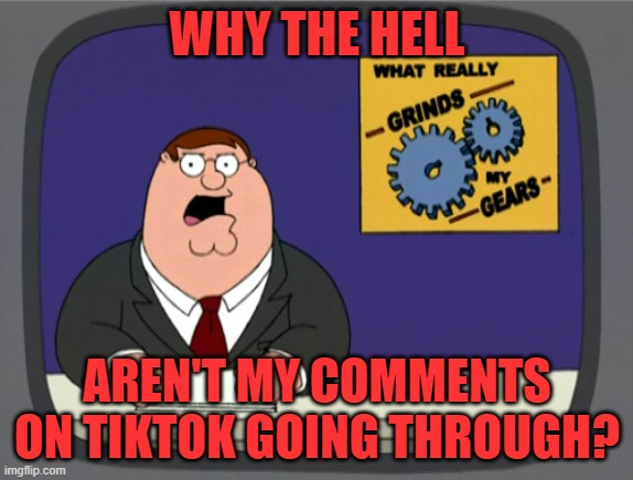 Since Yahoo! Answers has been shut down, I bring this question to Imgflip | WHY THE HELL; AREN'T MY COMMENTS ON TIKTOK GOING THROUGH? | image tagged in memes,peter griffin news,tiktok,question,help,comments | made w/ Imgflip meme maker