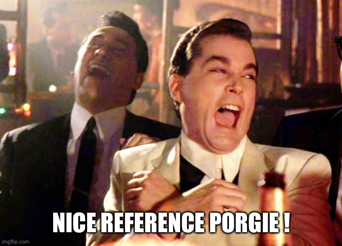 Good Fellas Hilarious Meme | NICE REFERENCE PORGIE ! | image tagged in memes,good fellas hilarious | made w/ Imgflip meme maker