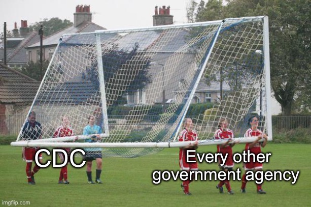 Following the science | Every other government agency; CDC | image tagged in moving the goalposts,memes,politics lol | made w/ Imgflip meme maker