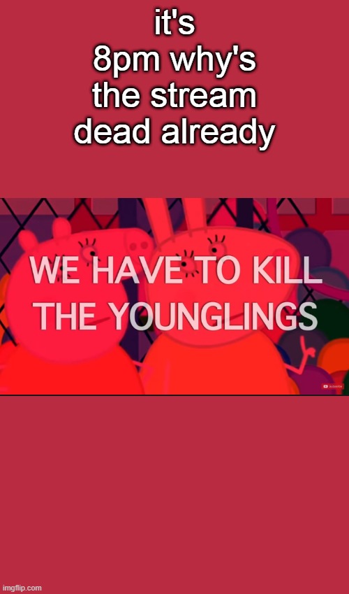 we have to kill the younglings | it's 8pm why's the stream dead already | image tagged in we have to kill the younglings | made w/ Imgflip meme maker