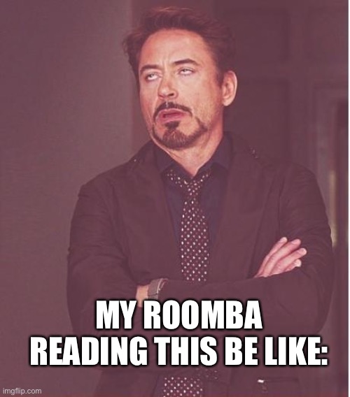 Face You Make Robert Downey Jr Meme | MY ROOMBA READING THIS BE LIKE: | image tagged in memes,face you make robert downey jr | made w/ Imgflip meme maker