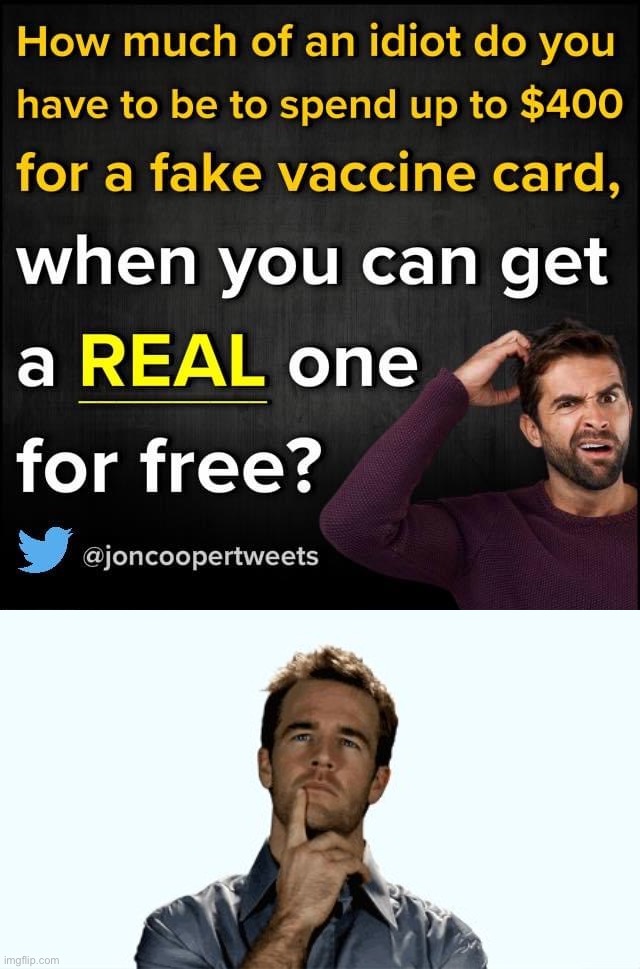 Covidiots are really paying hundreds of dollars on this crap rather than taking the dang vax for free. Welcome to idiocracy. | image tagged in fake vaccine cards,hmmm,idiocracy,covidiots,antivax,anti-vaxx | made w/ Imgflip meme maker